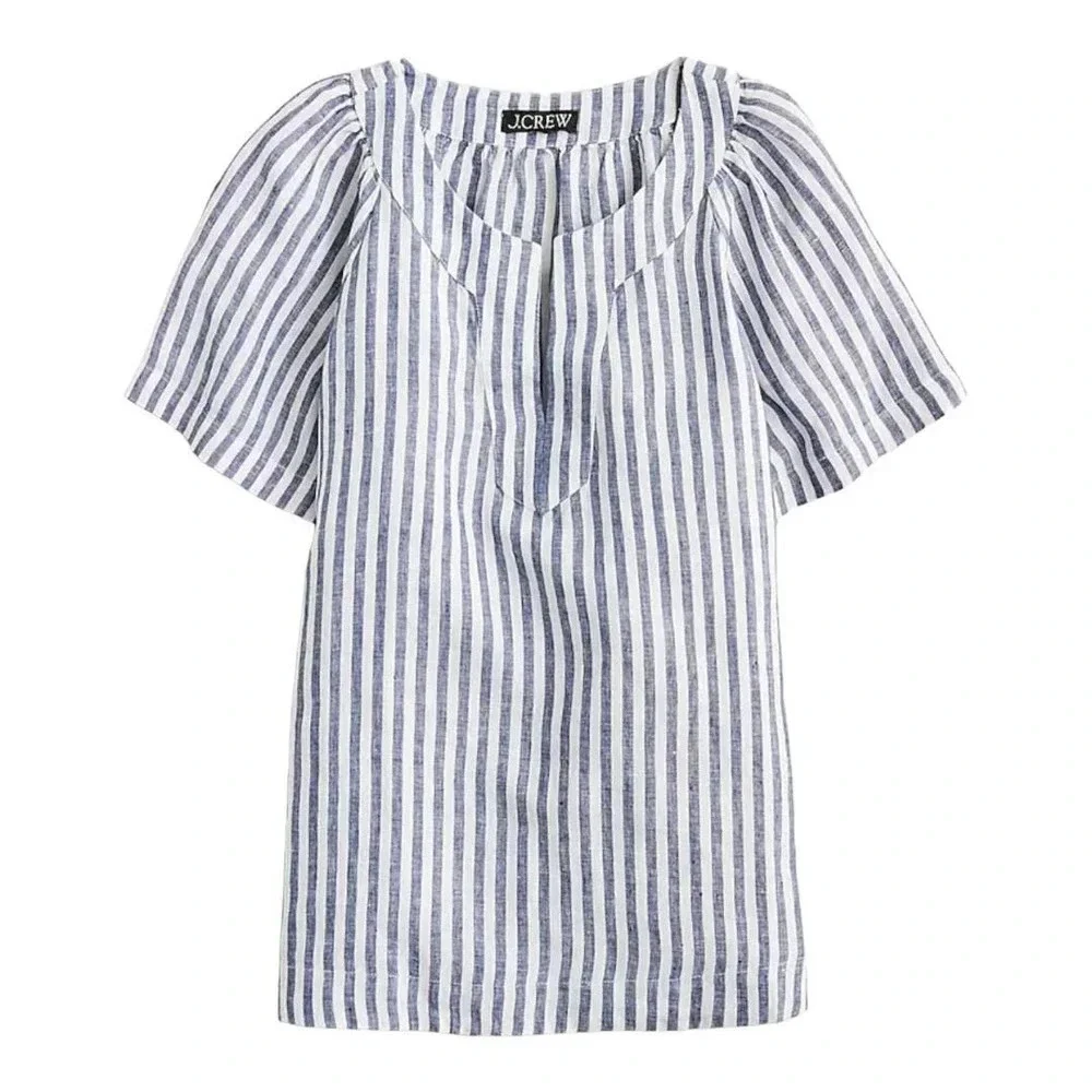 J crew Flutter-sleeve linen V-neck top in stripe